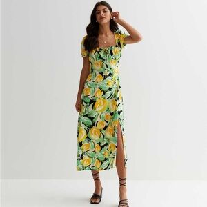 Floral Yellow and Green Maxi Dress